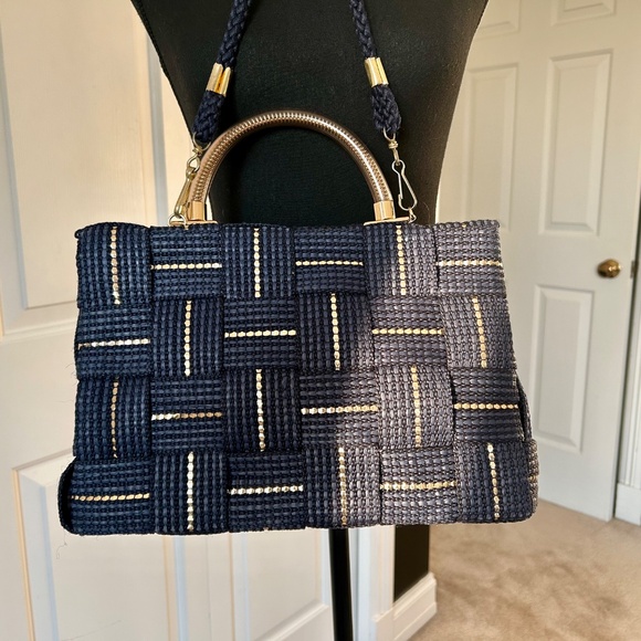 Fiona Navy and Gold Woven Straw Purse - Picture 4 of 8